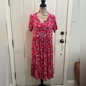 Vintage “U Collection” Red Floral Summer Dress - 10 (M/L)